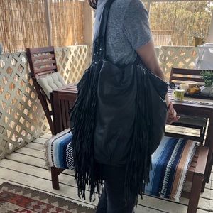 ALL SAINTS black Leather fringe Bag